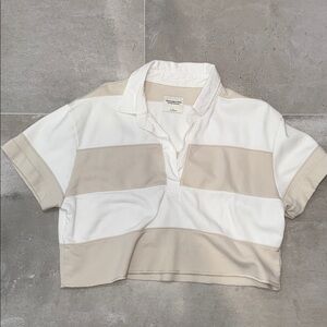 Abercrombie & Fitch Striped White and Beige Cropped Polo Shirt